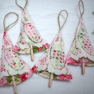 Handmade Dainty Christmas Tree Ornaments with Mini Clothes Pin Trunks Set of 4